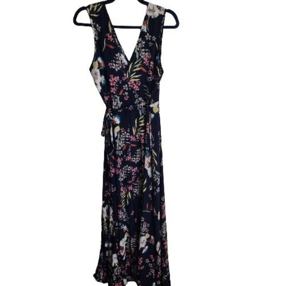 Emmer & Oat Navy Floral Sleeveless Maxi Wrap Dress Size M - Picture 2 of 8